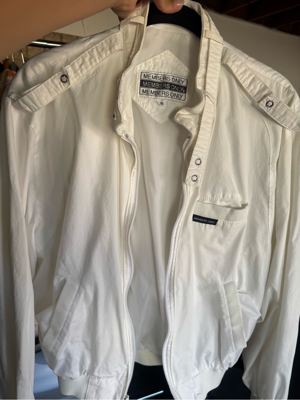 Members Only White Men’s Bomber Jacket with Snap Collar Like New Vintage. - Picture 6 of 6
